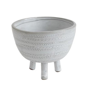 DA8432 Decorative Embossed Terra Cotta Pot, White