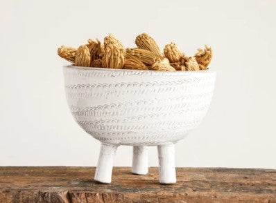 DA8432 Decorative Embossed Terra Cotta Pot, White