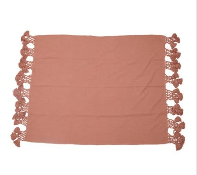 DF5145  Woven Cotton Slub Throw with Crochet and Tassels