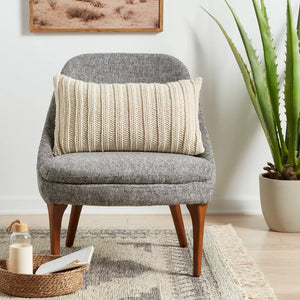 KNK034  Oversized Chunky Rib Knit with Linen Reverse Throw Pillow
