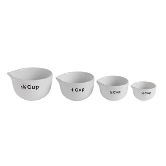 DA7240  1-1/2, 1, 1/2 & 1/4 Cup Stoneware Measuring Cups, White, Set of 4