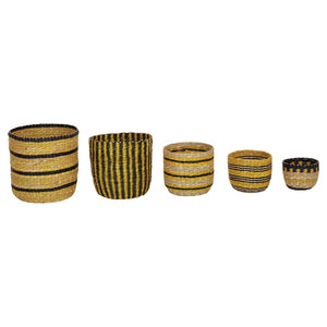 DF3063  Hand-Woven Seagrass Striped Baskets, Black & Yellow, 1 set of 3