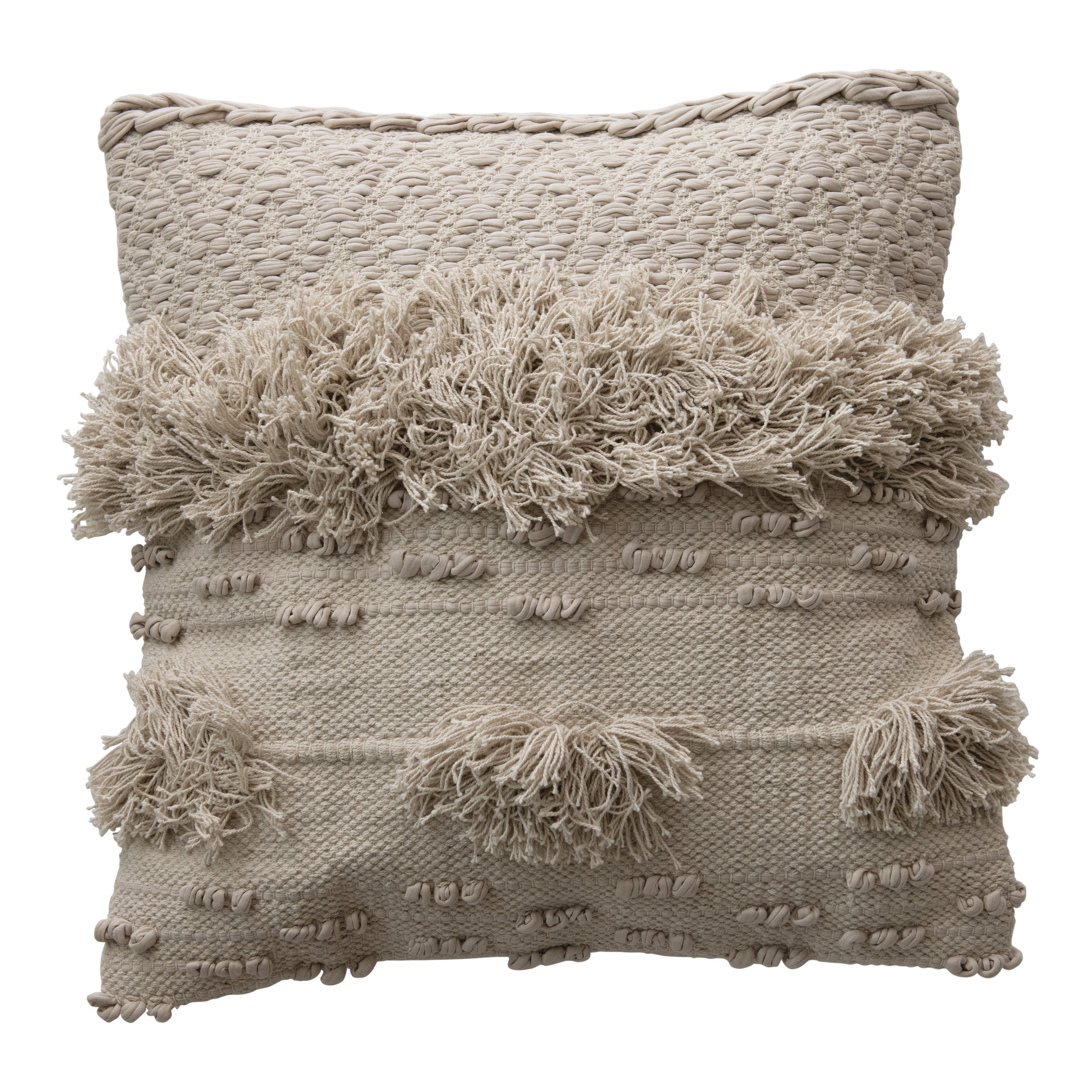 DF3619  20" Cotton Textured Pillow with Fringe