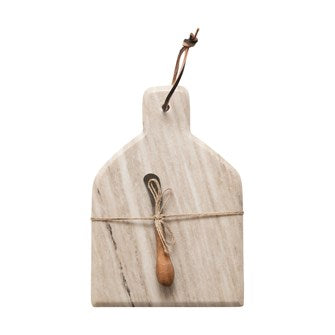 DF3955  12"L x 8"W Marble Cheese/Cutting Board w/ Canape Knife, Buff Color, Set