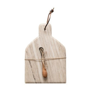 DF3955  12"L x 8"W Marble Cheese/Cutting Board w/ Canape Knife, Buff Color, Set