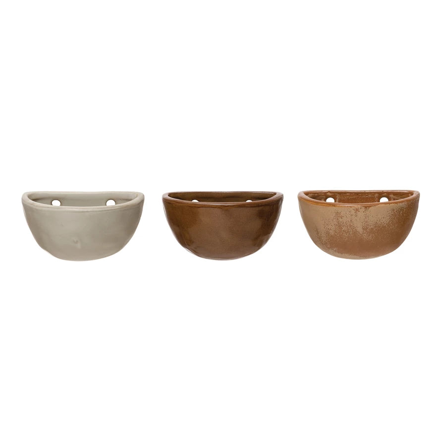 DF4833A  Small stoneware wall planter reactive glaze