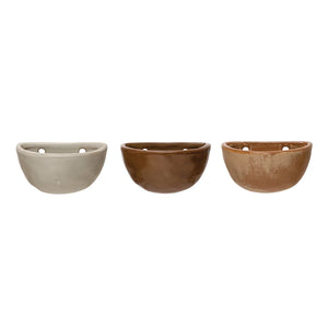 DF4833A  Small stoneware wall planter reactive glaze