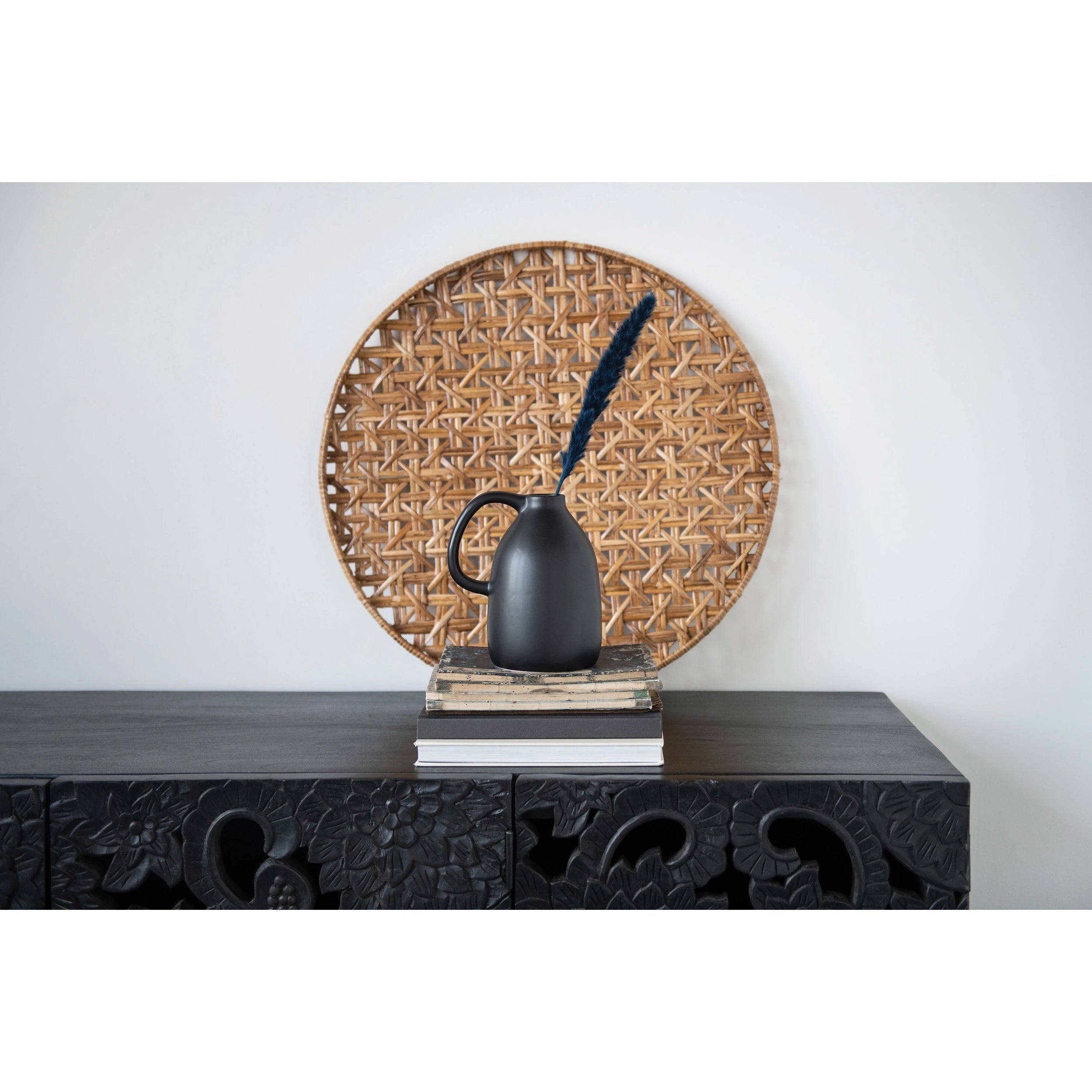 DF4916   Ceramic Vase with Handle, Matte Black