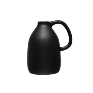 DF4916   Ceramic Vase with Handle, Matte Black