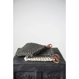 DF5112A  Crocheted Pot Holder with Leather Loop, 3 Colors