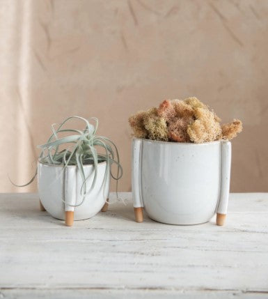 DF4906  Stoneware Footed Planter with Reactive Glaze, Large