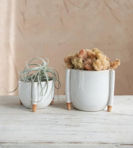 DF4906  Stoneware Footed Planter with Reactive Glaze, Large