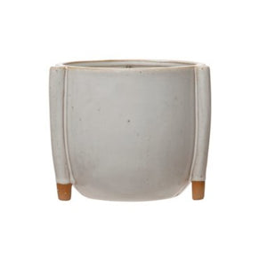 DF4906  Stoneware Footed Planter with Reactive Glaze, Large